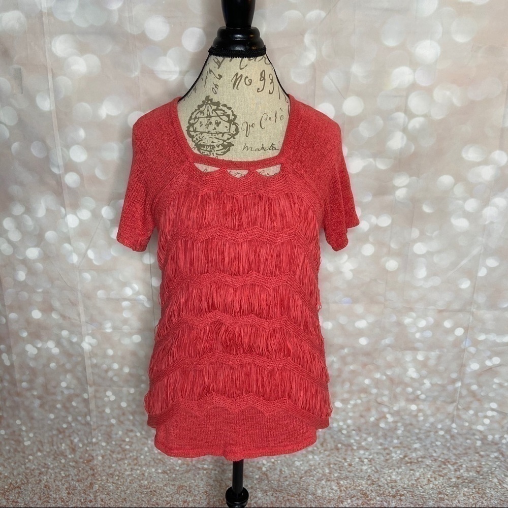 CHICO'S Coral Fringe Detail Top Size 0 - Picture 1 of 6